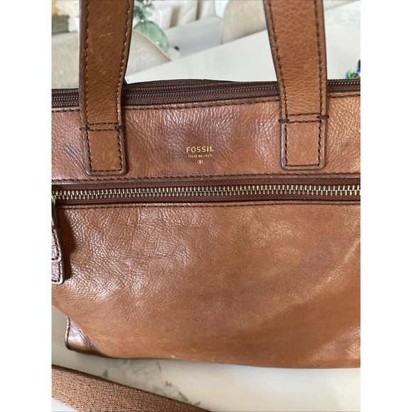 Fossil Tessa Chestnut Brown Pebble Leather Boho Crossbody Bag Purse Satchel EUC - Picture 2 of 16